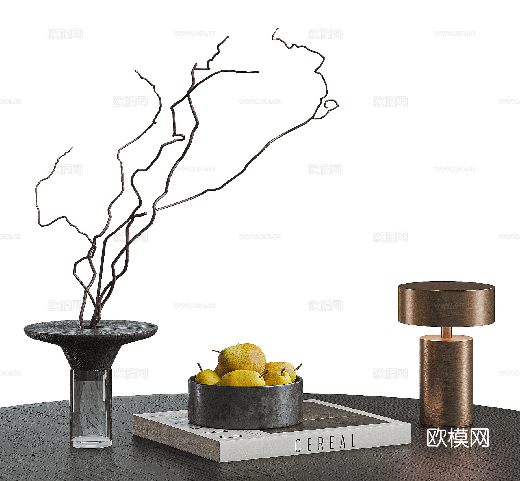 现代摆件组合 轻奢摆件组合 金属台灯 书籍 花瓶3d模型