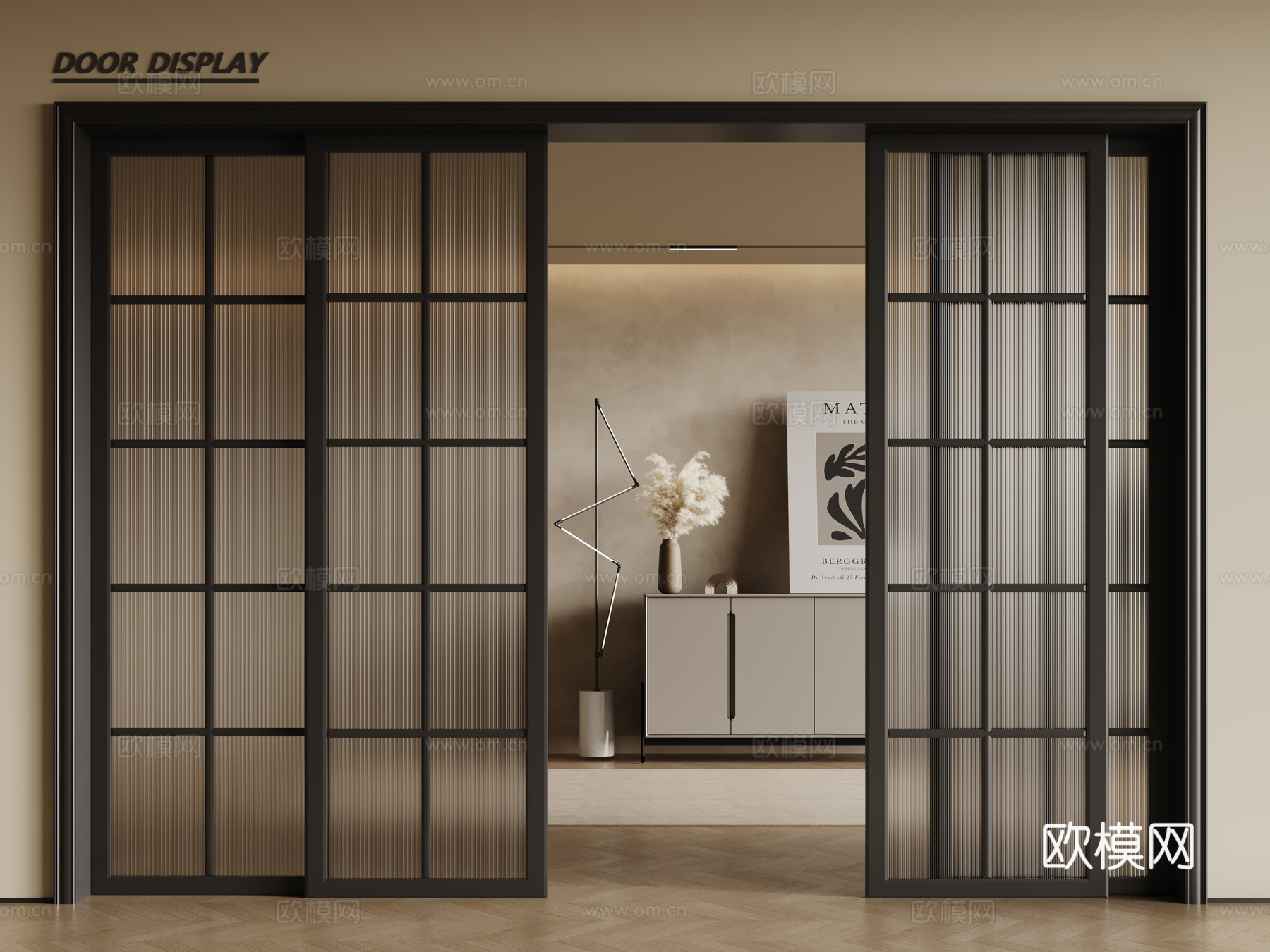 法式玻璃推拉门 长虹玻璃门 玻璃移门 拱形推拉门3d模型