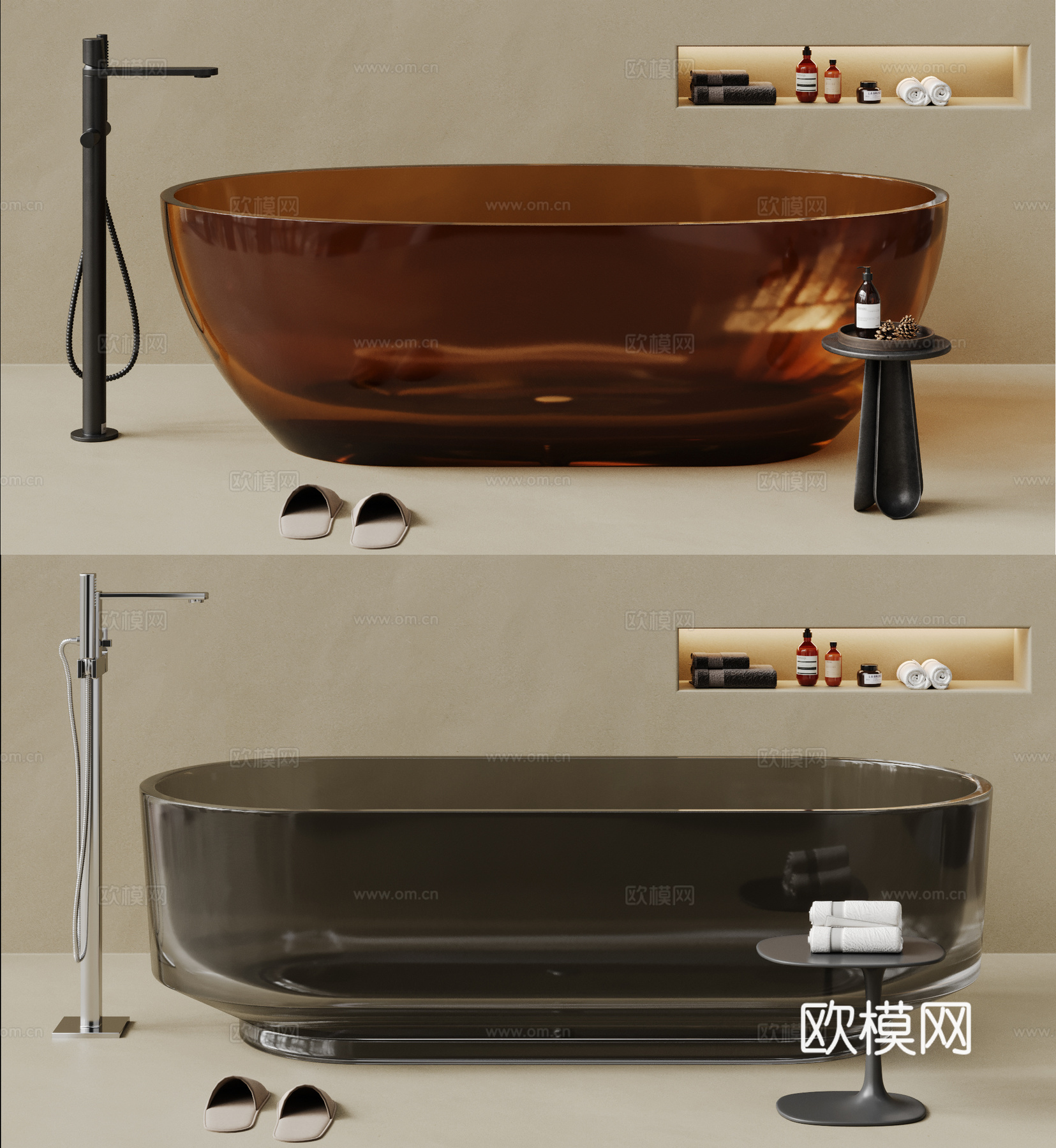 现代透明玻璃浴缸 亚克力浴缸3d模型