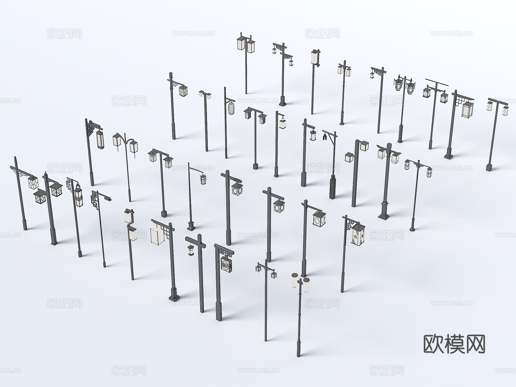 中式庭院灯 景观灯 中式灯具组合 中式路灯 欧式路灯 欧式庭3d模型
