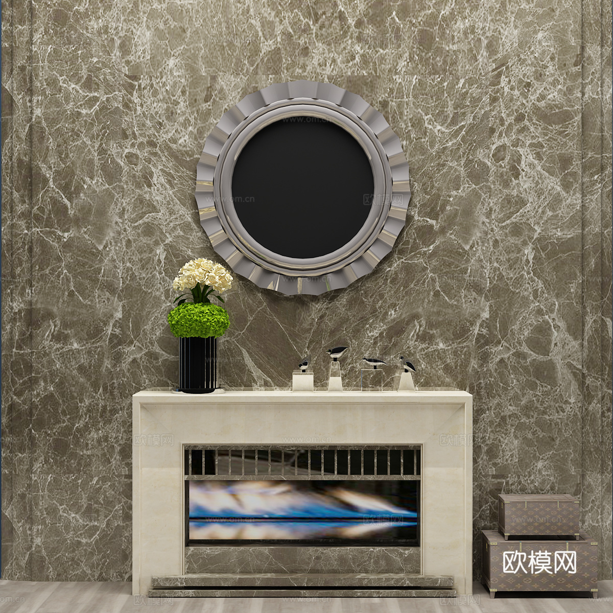 北欧电视柜 背景墙3d模型