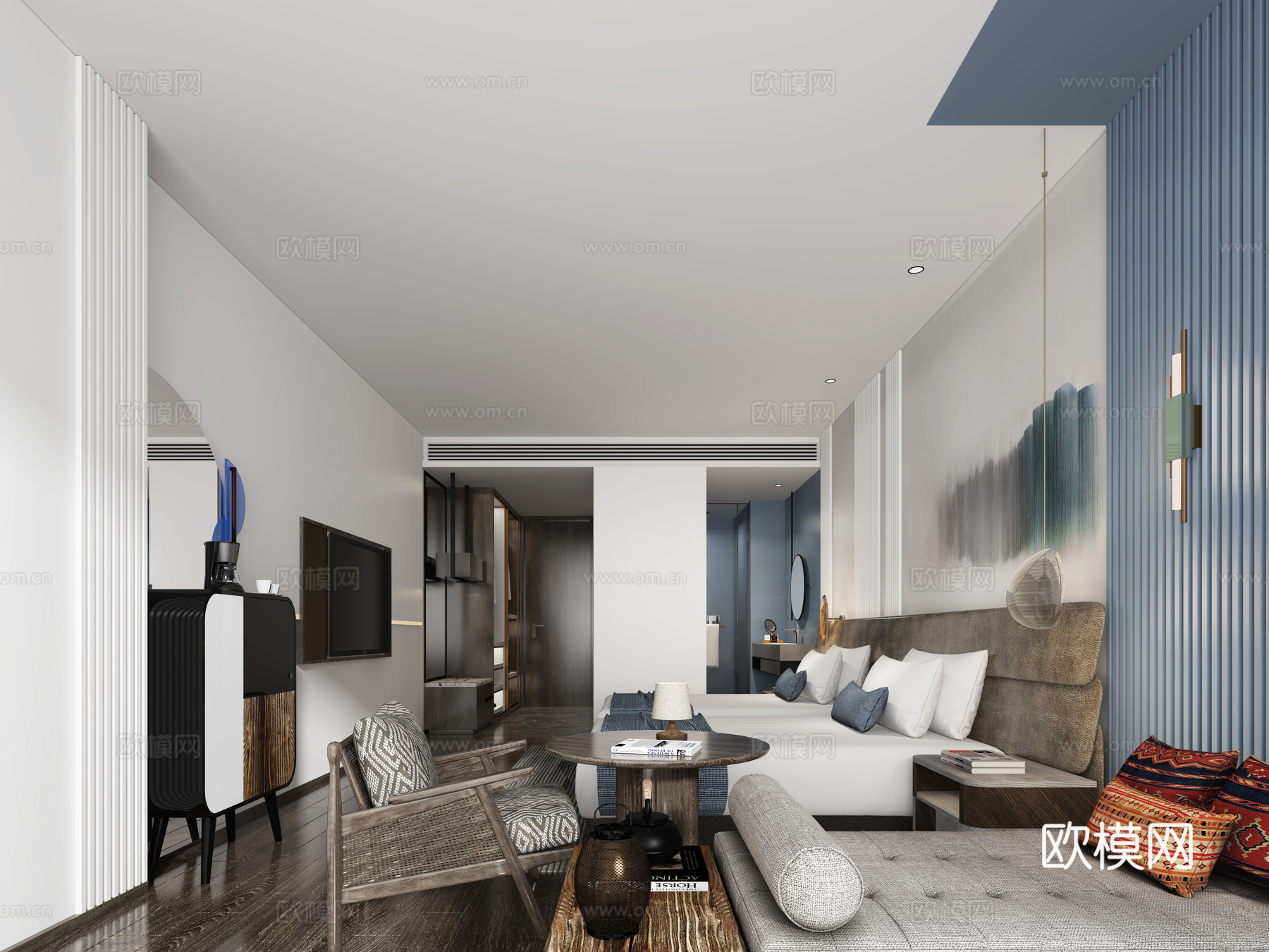 现代酒店客房3d模型下载