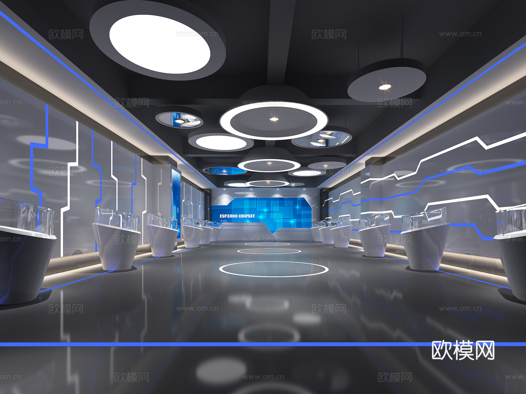 现代展柜 造型墙 吊灯3d模型
