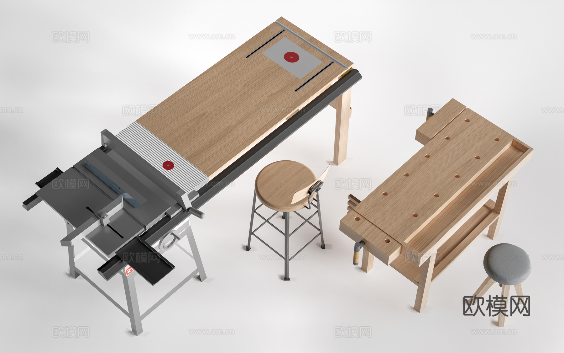 现代木工桌椅 木工工作台 工具桌 手工桌椅su模型
