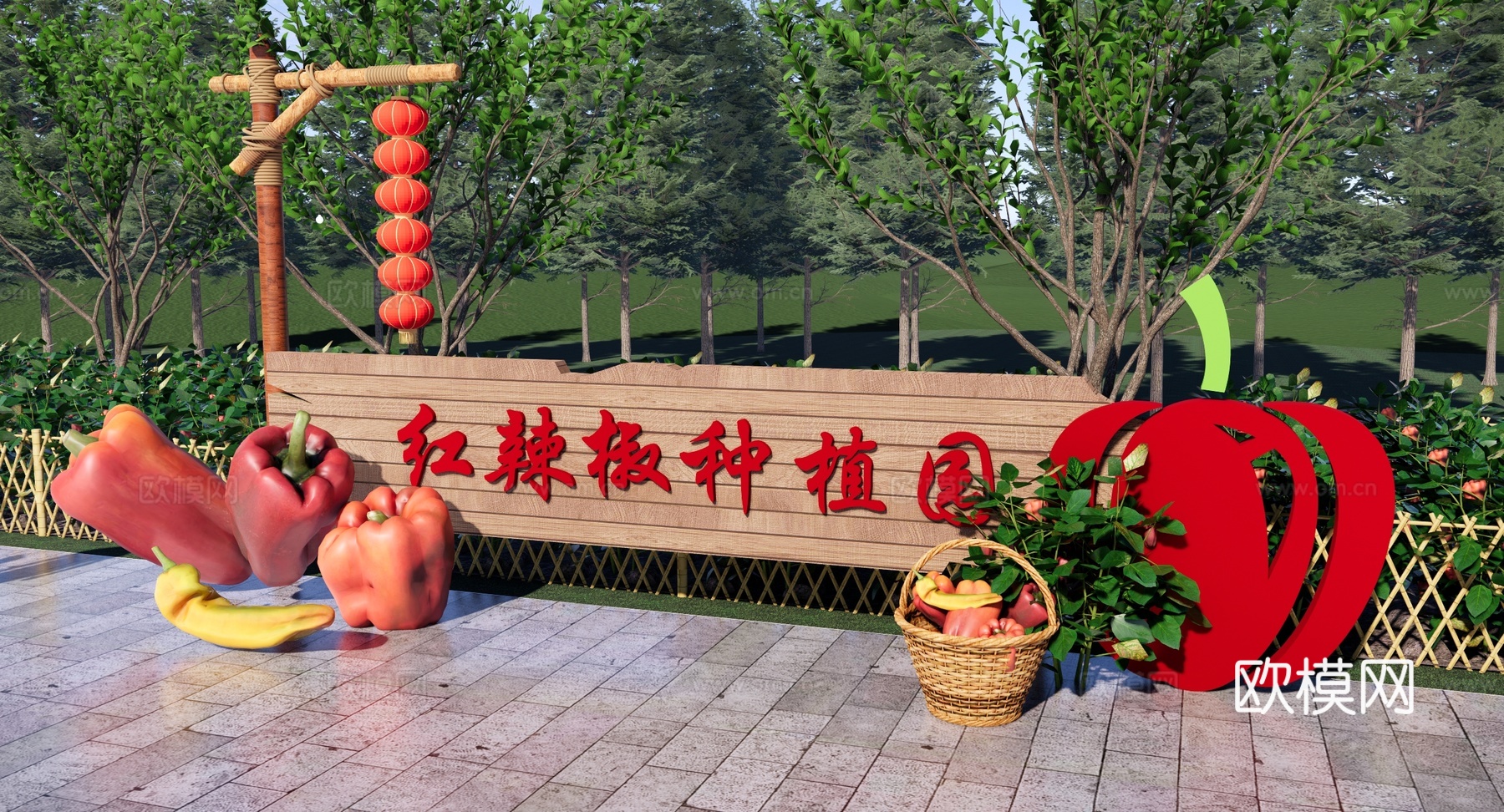 现代 指示牌 乡村庭院菜园 生态种植 菜园菜地 蔬菜辣椒园su模型
