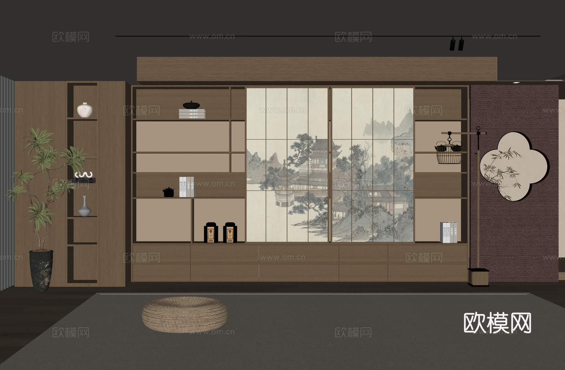 新中式书柜su模型