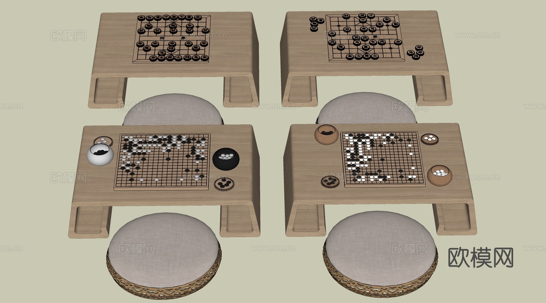 现代棋盘 围棋 象棋 围棋桌椅 下棋桌su模型
