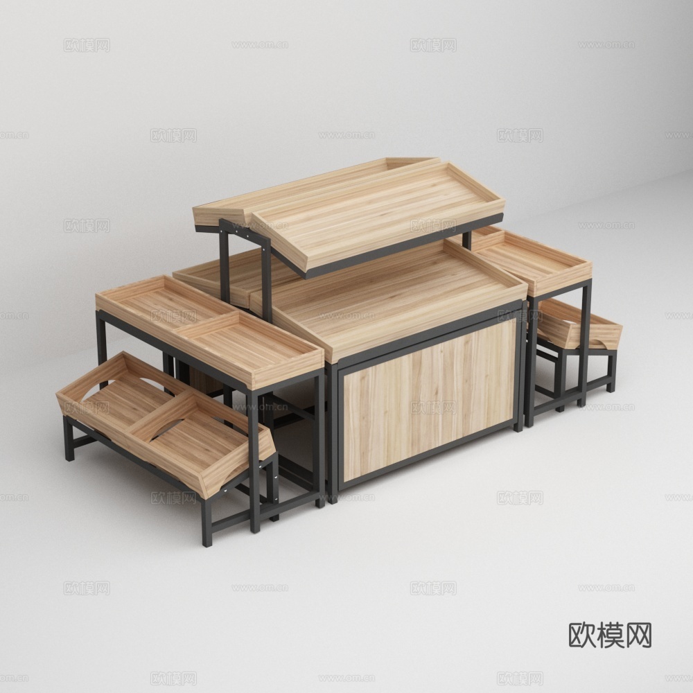 水果钢木中岛货架3d模型