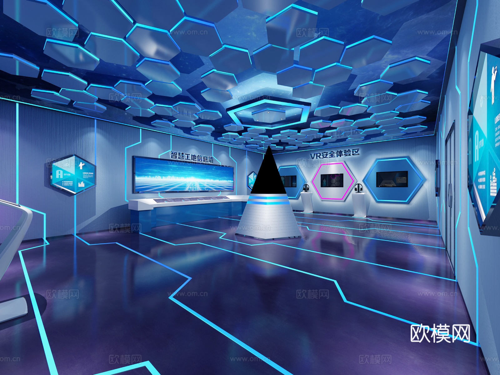 现代科技展厅 吊顶 显示屏3d模型