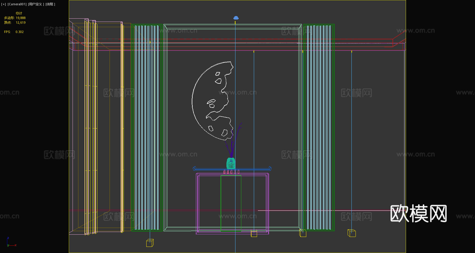新中式玄关 玄关柜 新中式摆件 新中式画 屏风3d模型