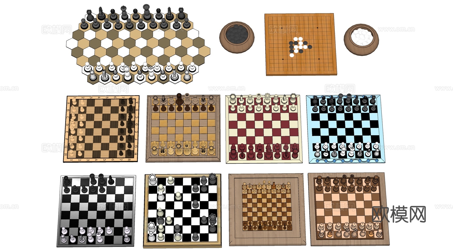 现代棋盘 围棋象棋 跳棋国际象棋su模型