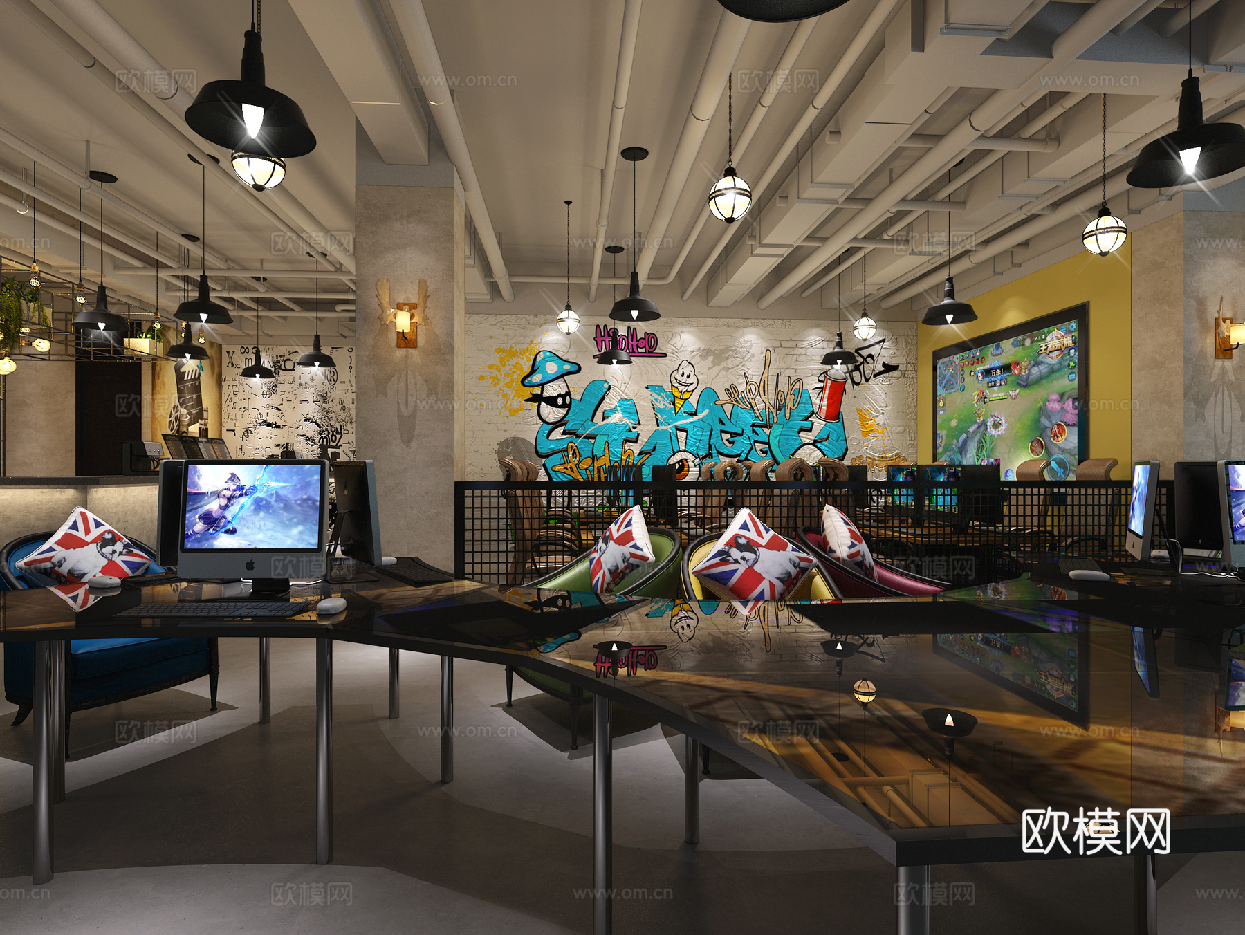 工业风休闲网吧3d模型