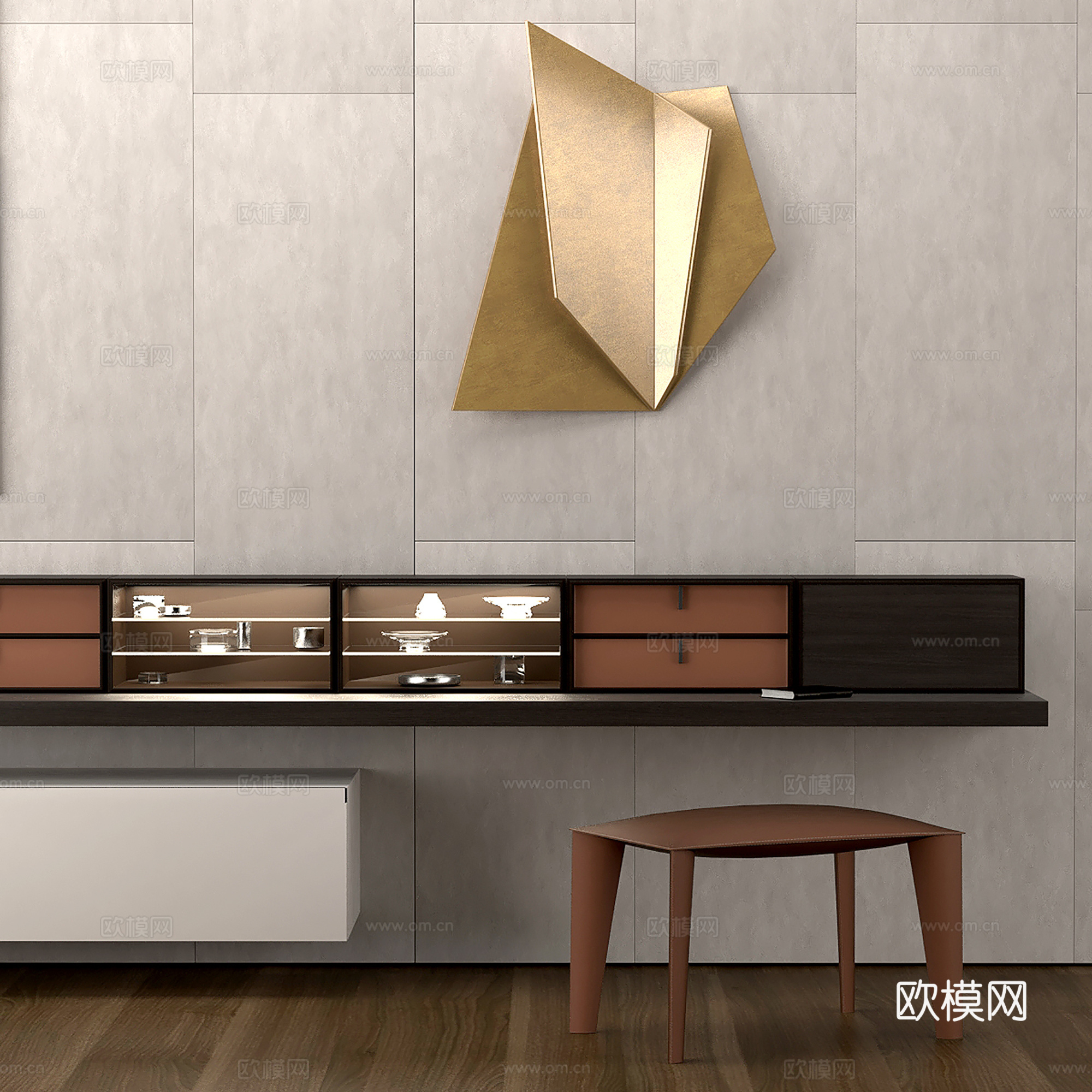 现代电视柜装饰品装饰植物组合3d模型