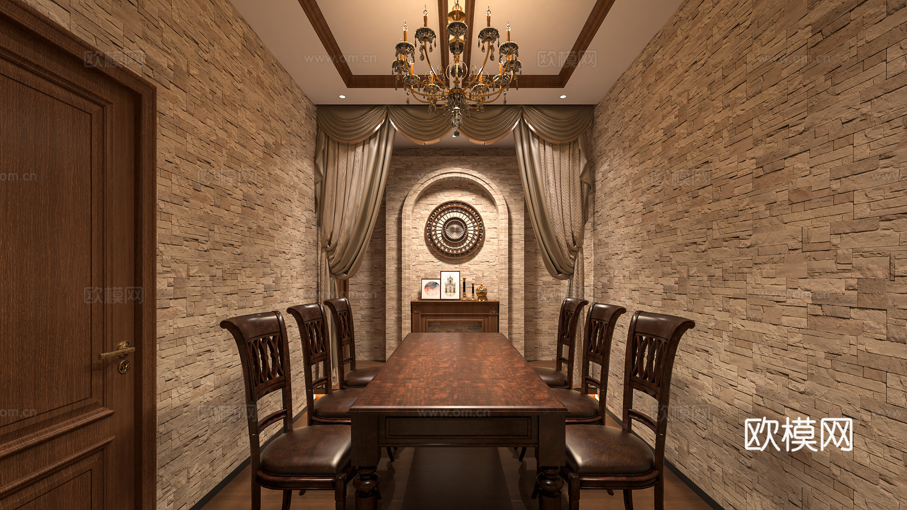 欧式剧本杀 桌游室 推理 三国杀 密室3d模型下载（渲染图1）