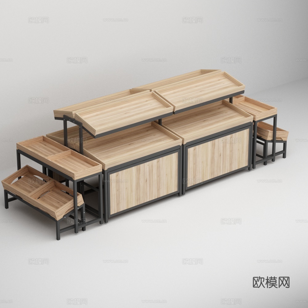 水果钢木中岛货架3d模型
