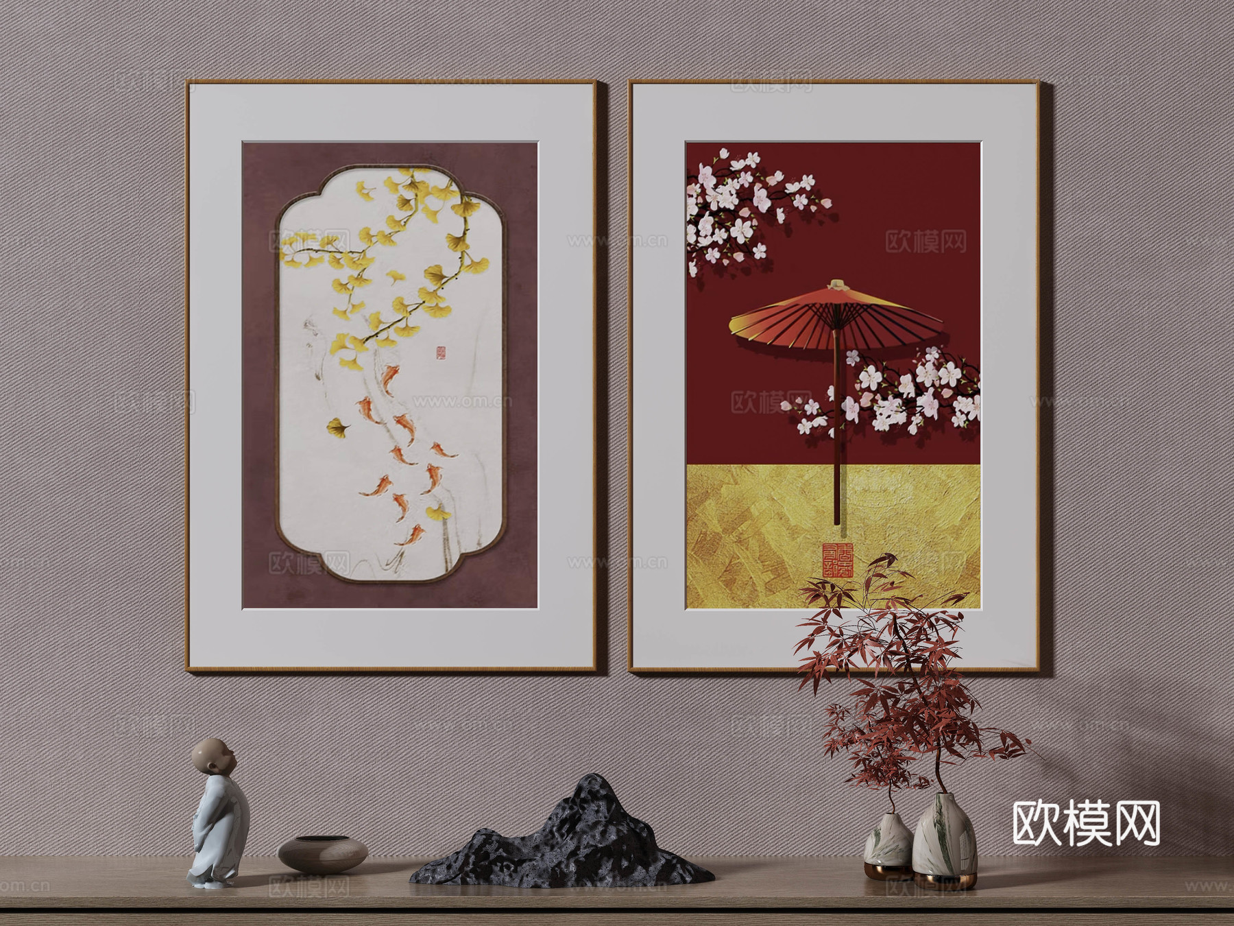 新中式侘寂挂画 油画3d模型