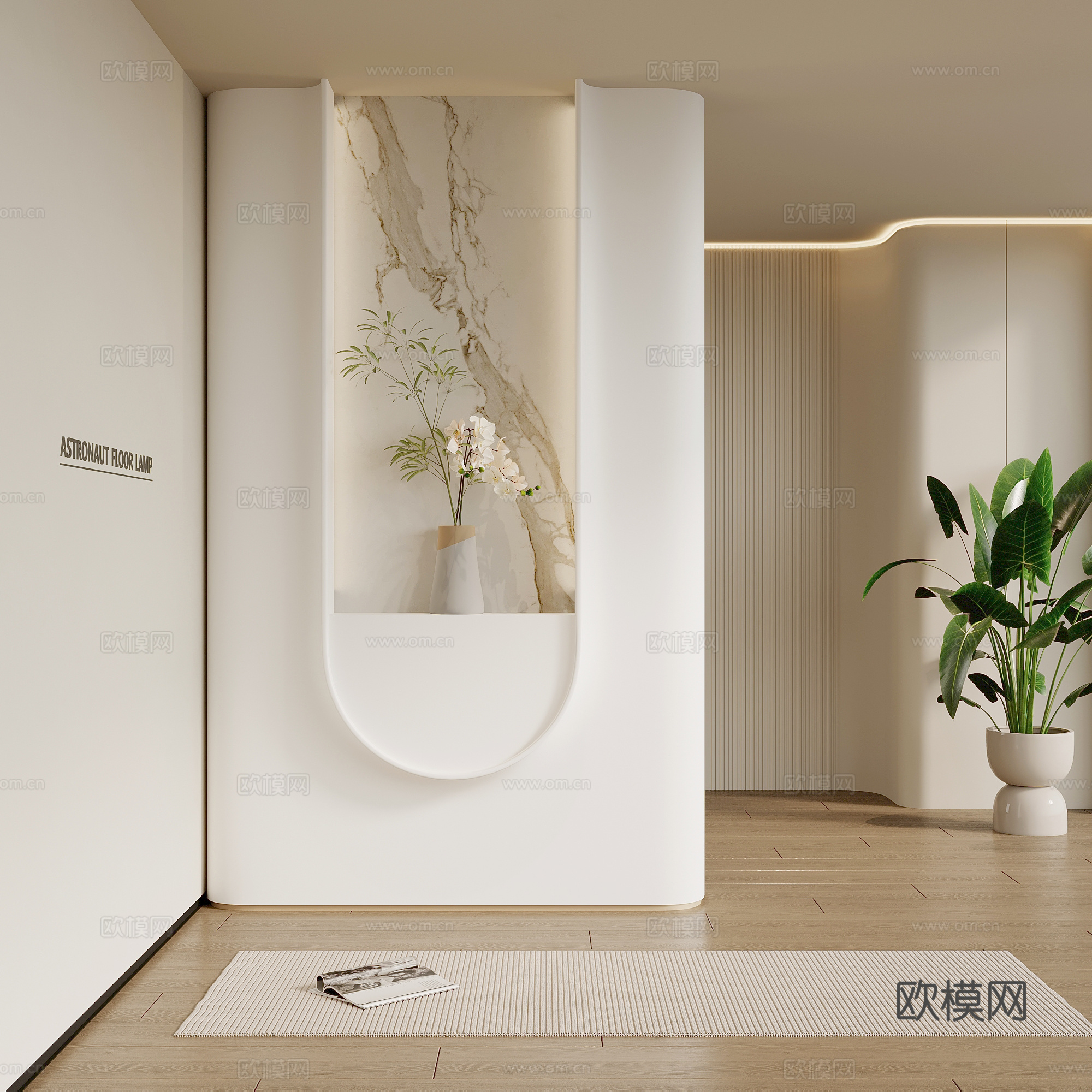 法式奶油风玄关 玄关背景su模型