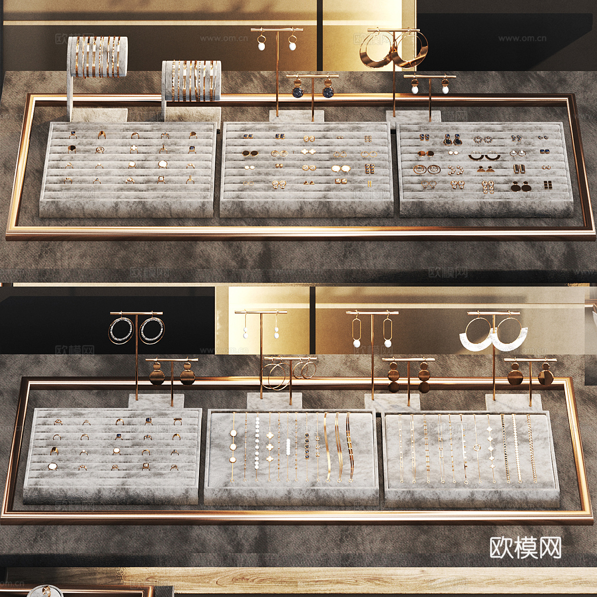现代意式轻奢珠宝店展示柜3d模型下载（渲染图3）