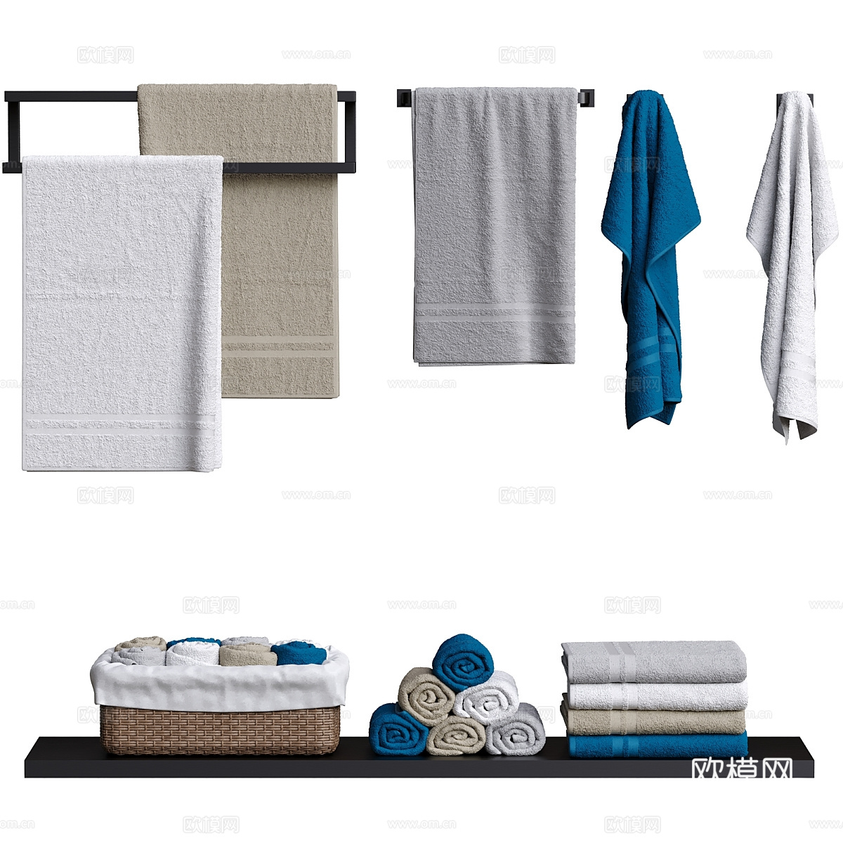 新中式卫浴毛巾 毛巾架3d模型下载（渲染图2）