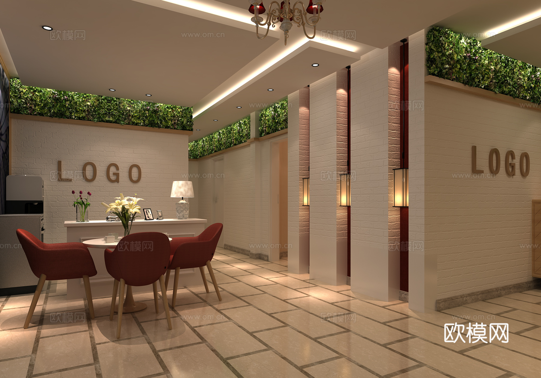 新中式美容spa包间 按摩床 前台3d模型