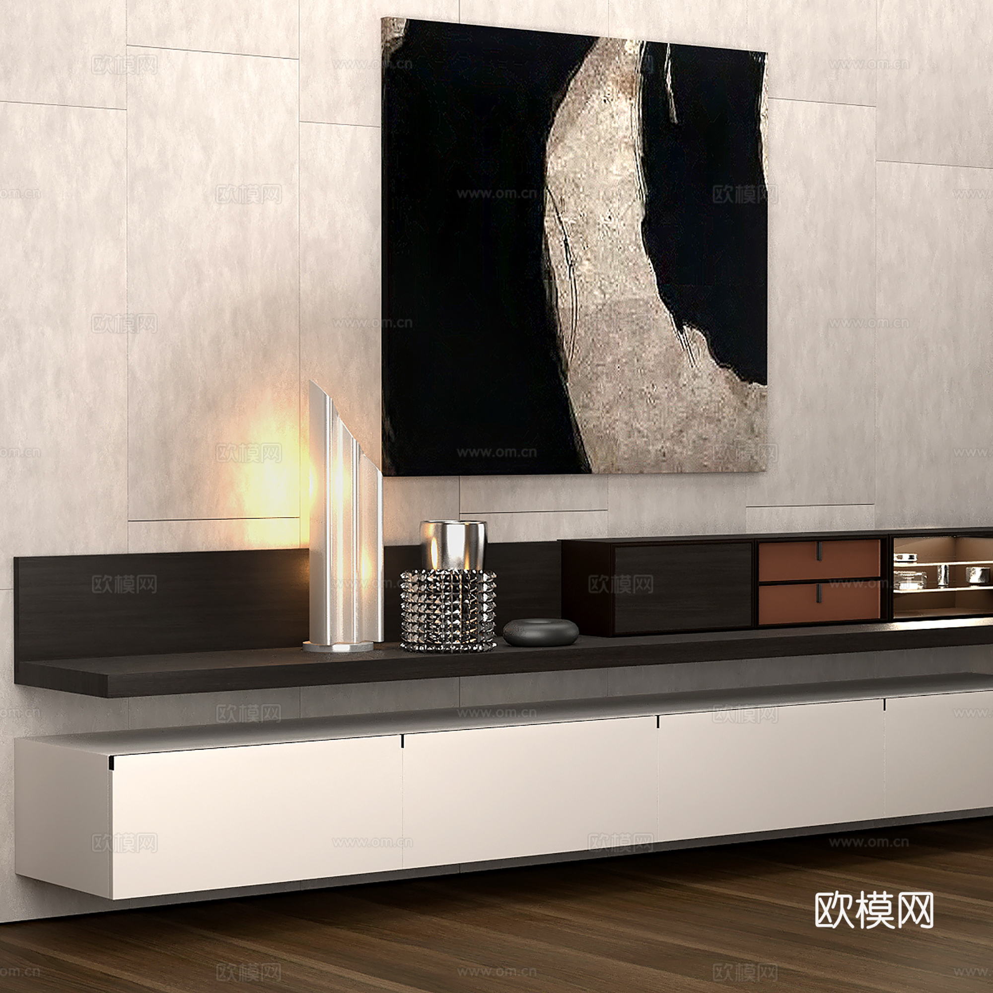 现代电视柜装饰品装饰植物组合3d模型