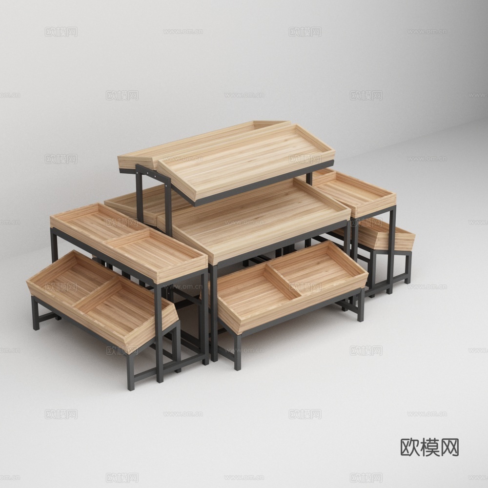 水果钢木中岛货架3d模型