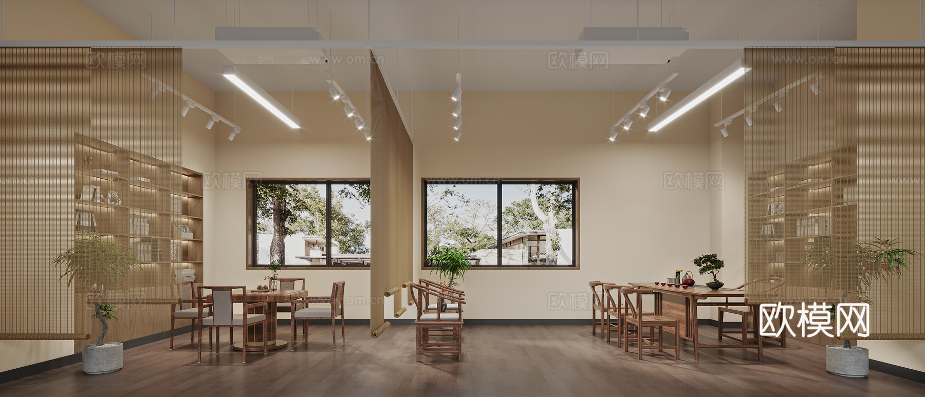 新中式 茶室3d模型下载