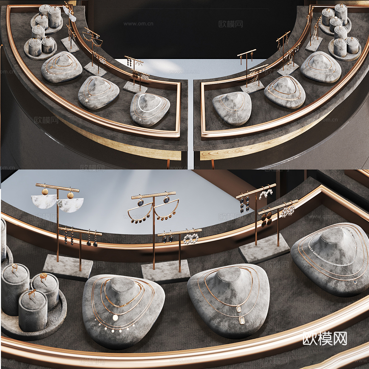 现代意式轻奢珠宝店展示柜3d模型下载（渲染图6）