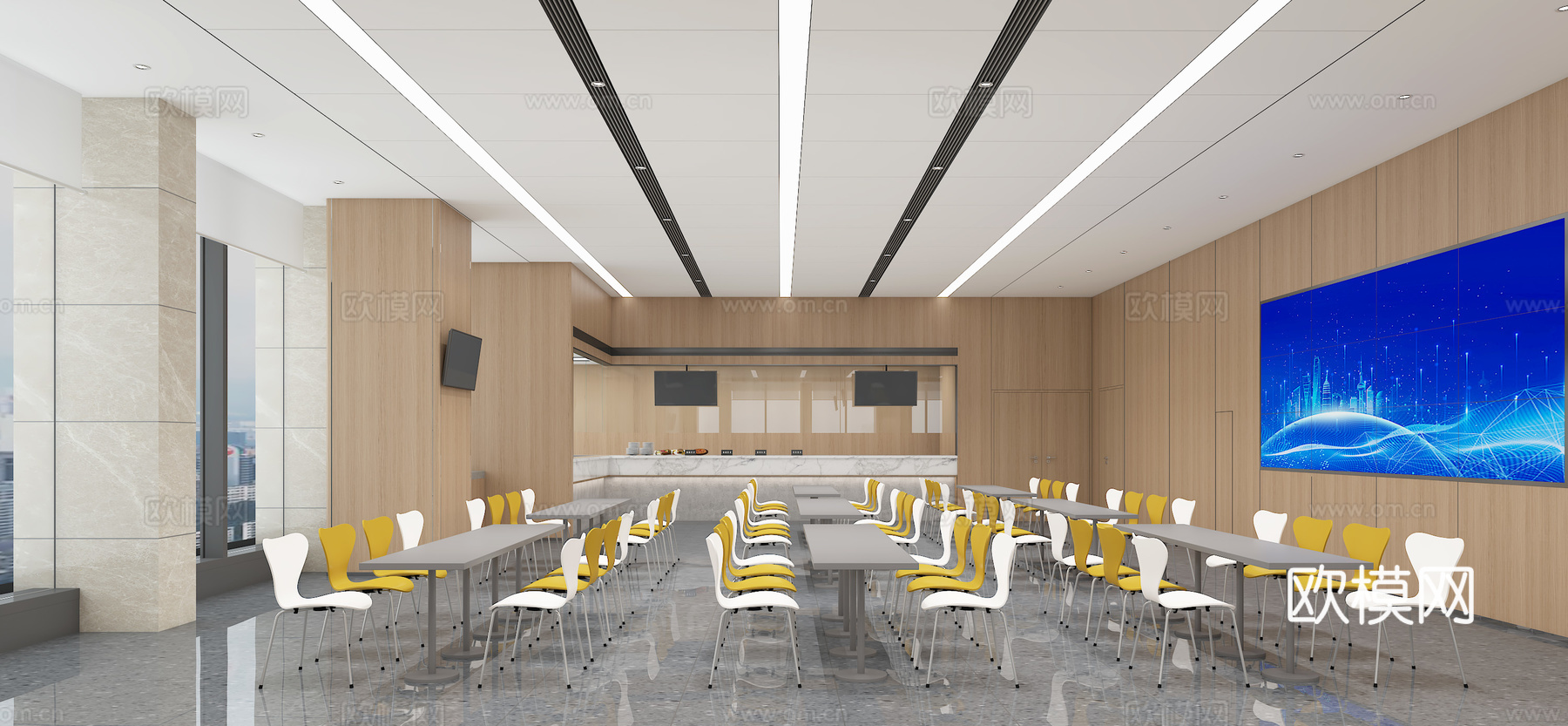 现代食堂   餐厅   餐桌椅  明档3d模型