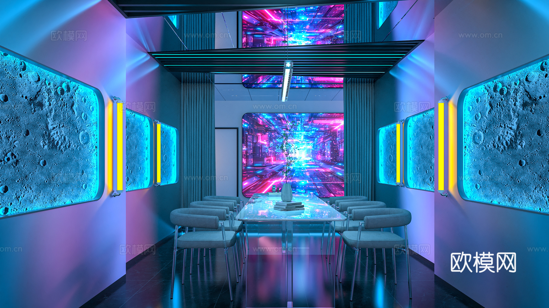 赛博朋克风 剧本杀 剧本杀包间 桌游室 推理 三国杀 密室3d模型下载