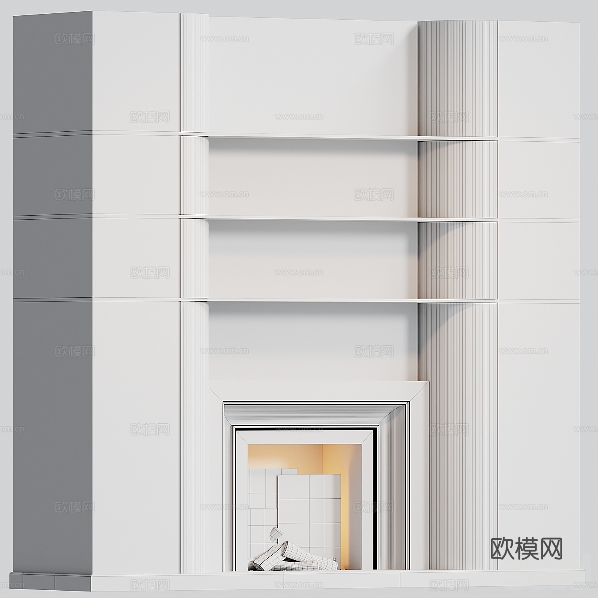 现代意式极简装饰柜壁炉3d模型