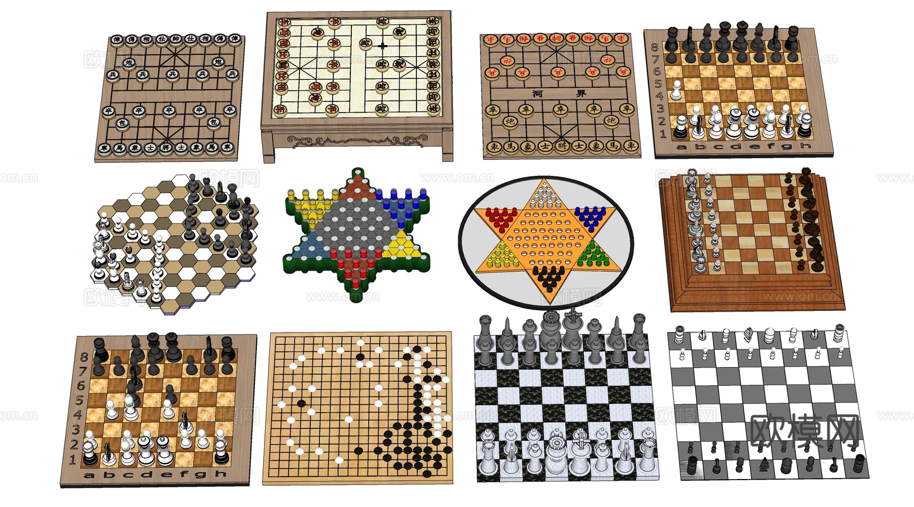 现代棋盘 围棋象棋 跳棋国际象棋su模型