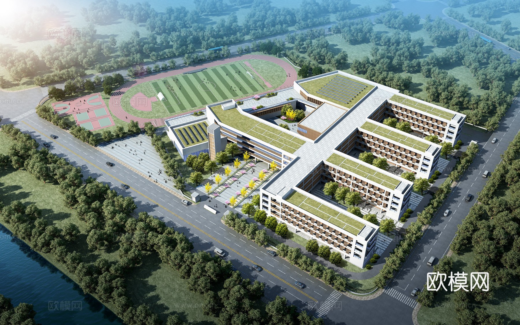 中学鸟瞰图3d模型下载