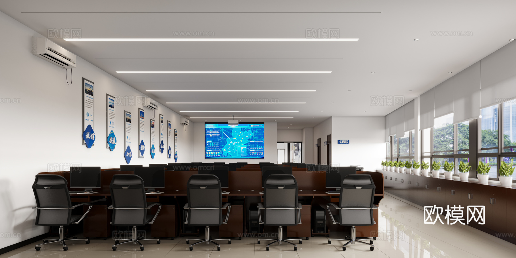 现代前厅 社区综治中心 开放办公区3d模型