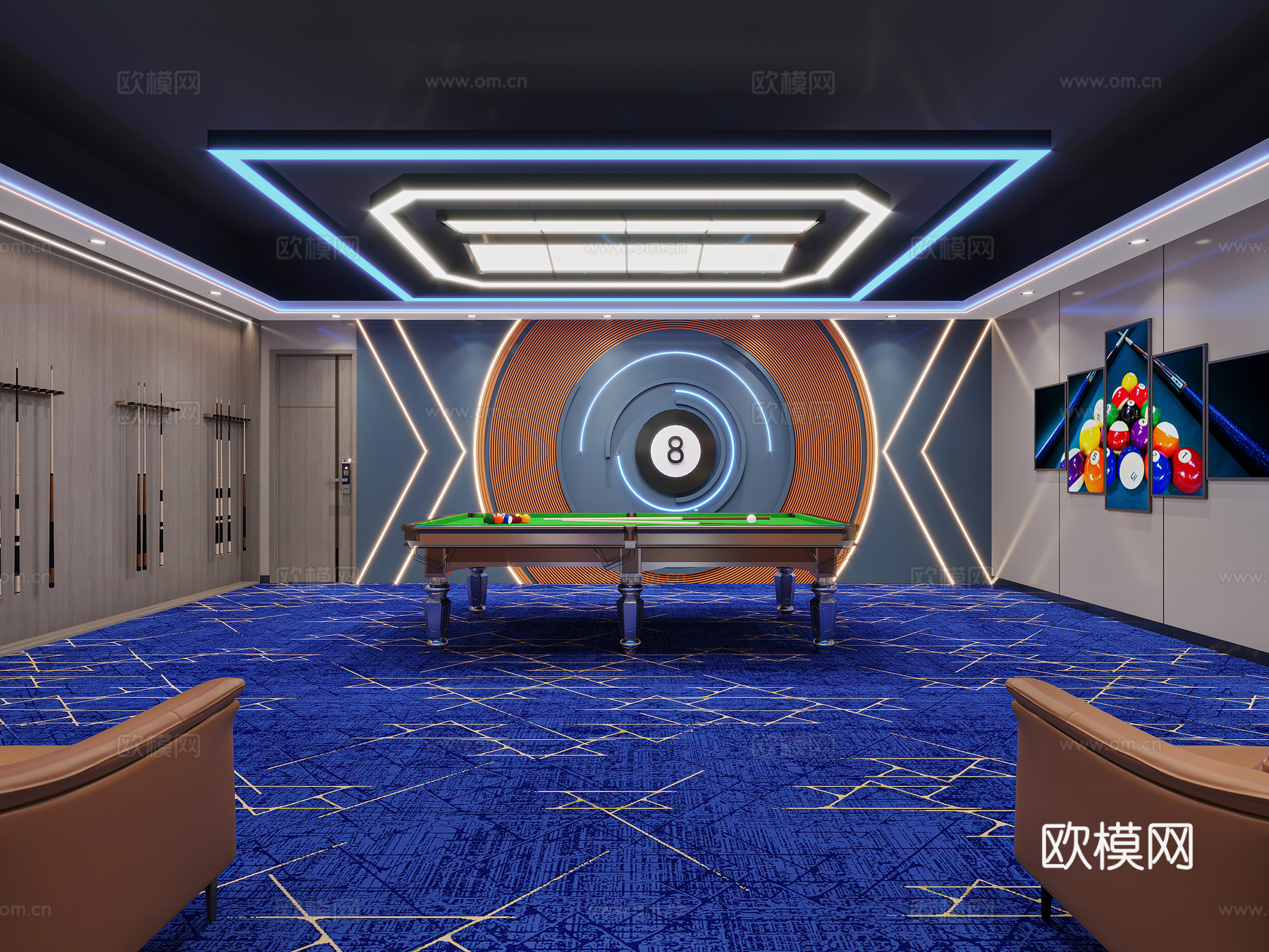 现代 台球室3d模型