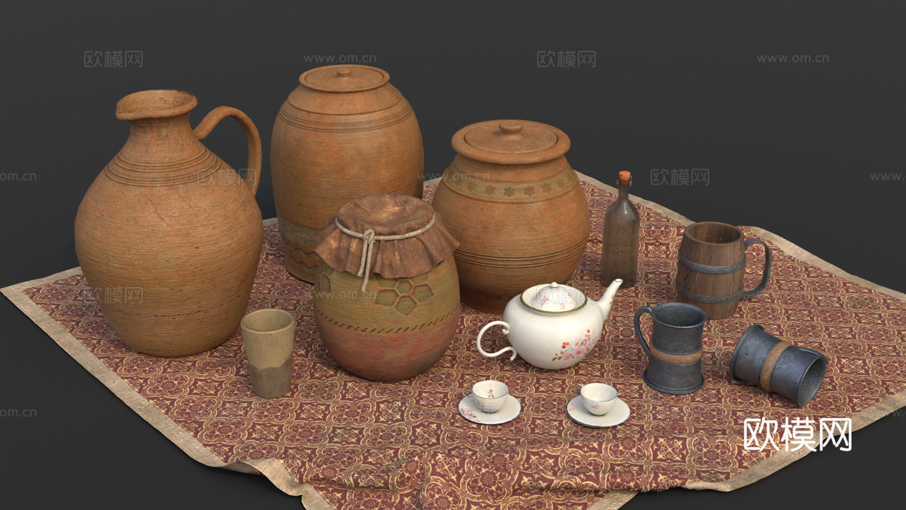 中世纪器皿 陶罐 咖啡壶咖啡杯 中世纪酒杯 坛子su模型