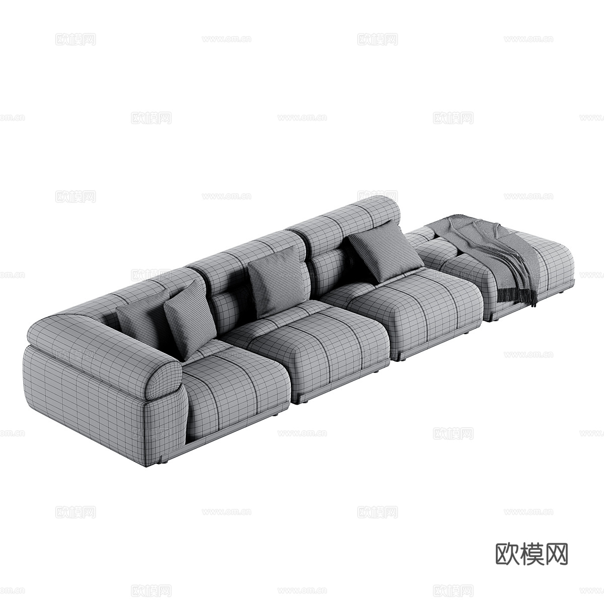 现代意式奶油风布艺组合休闲沙发3d模型