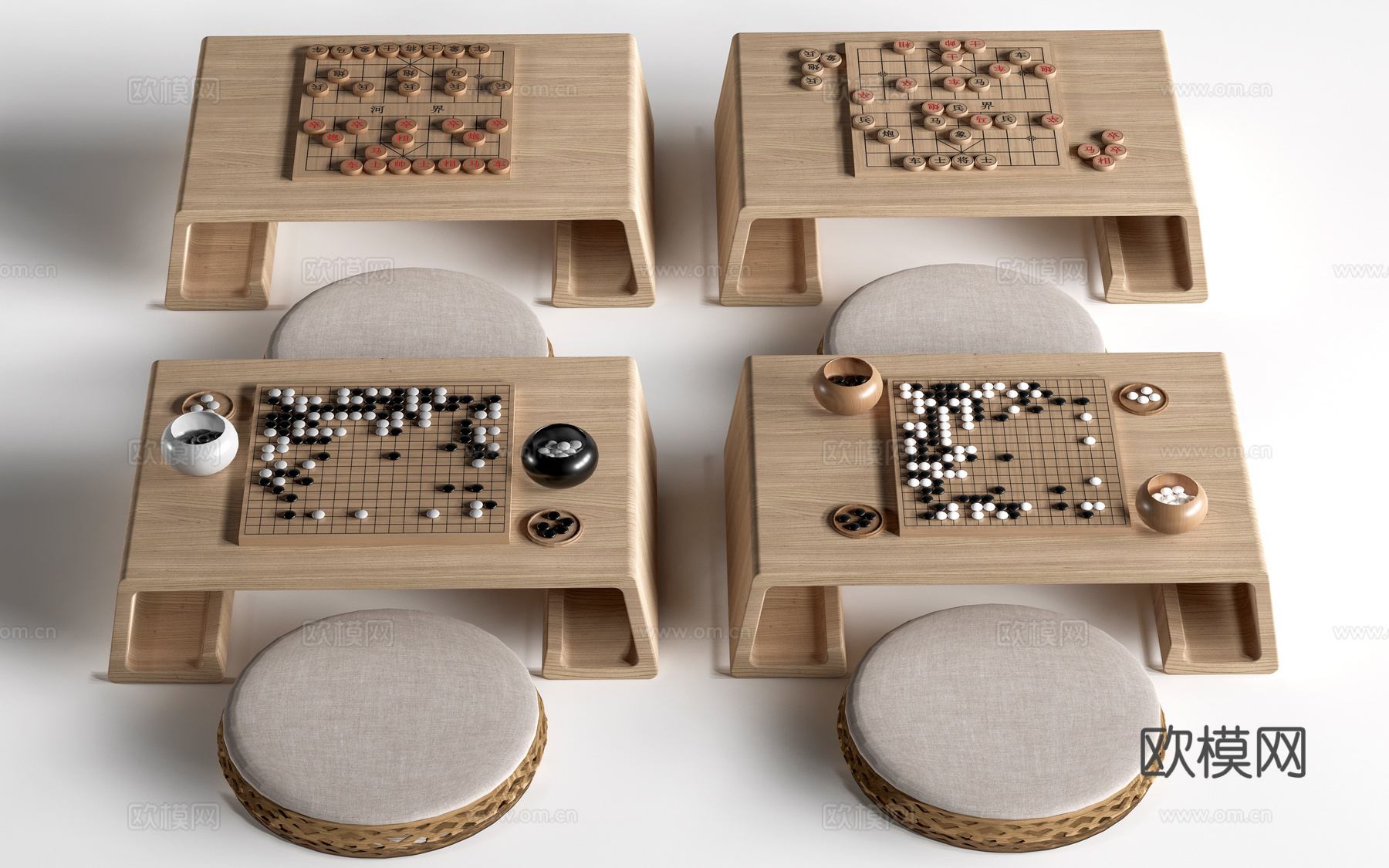 现代棋盘 围棋 象棋 围棋桌椅 下棋桌su模型