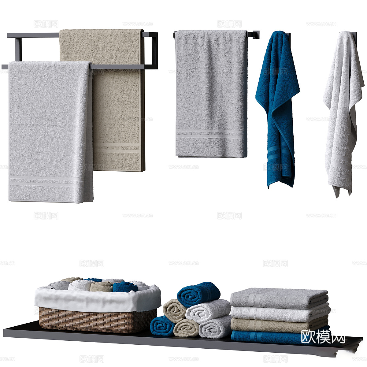 新中式卫浴毛巾 毛巾架3d模型下载（渲染图3）