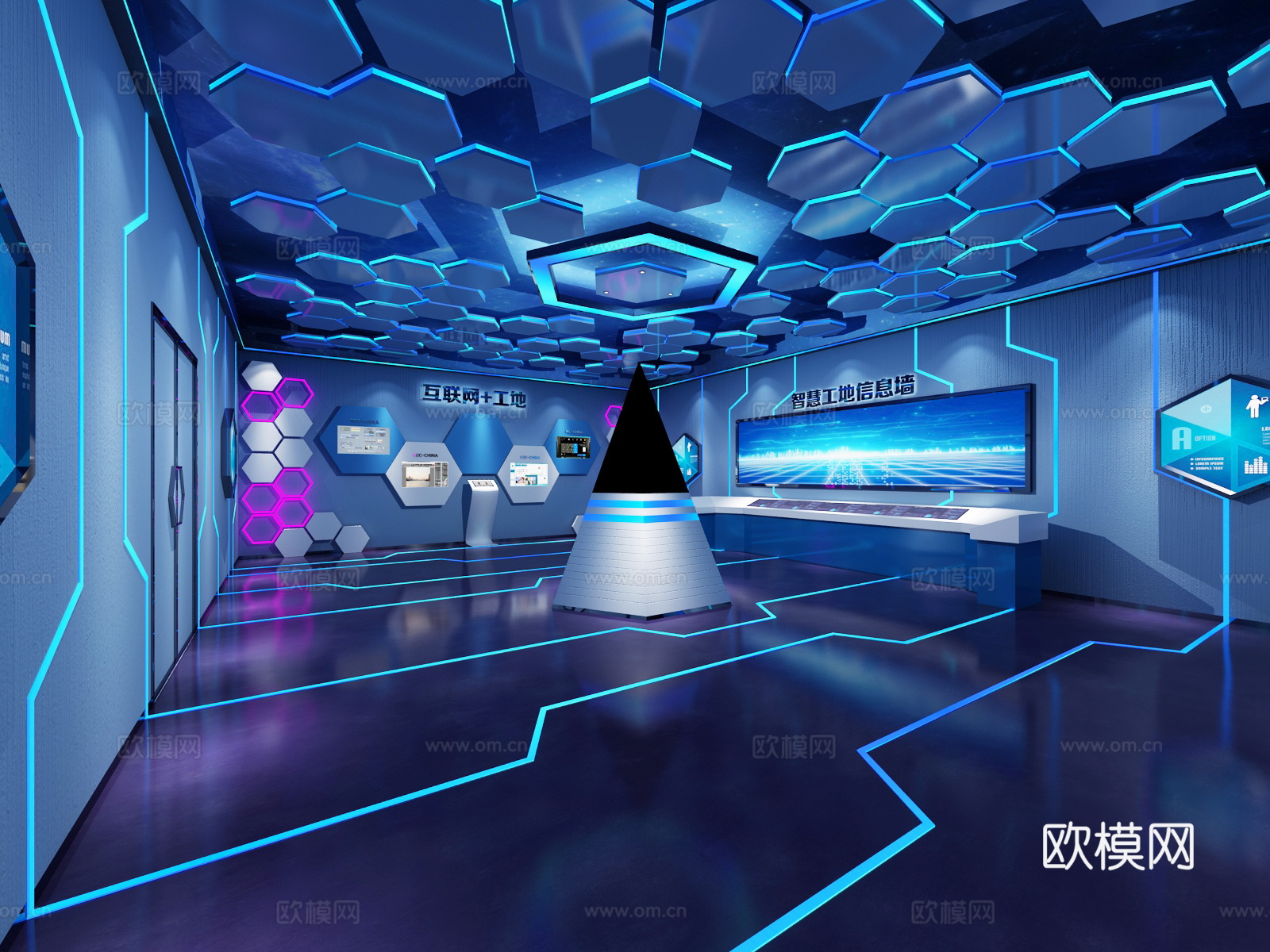 现代科技展厅 吊顶 显示屏3d模型
