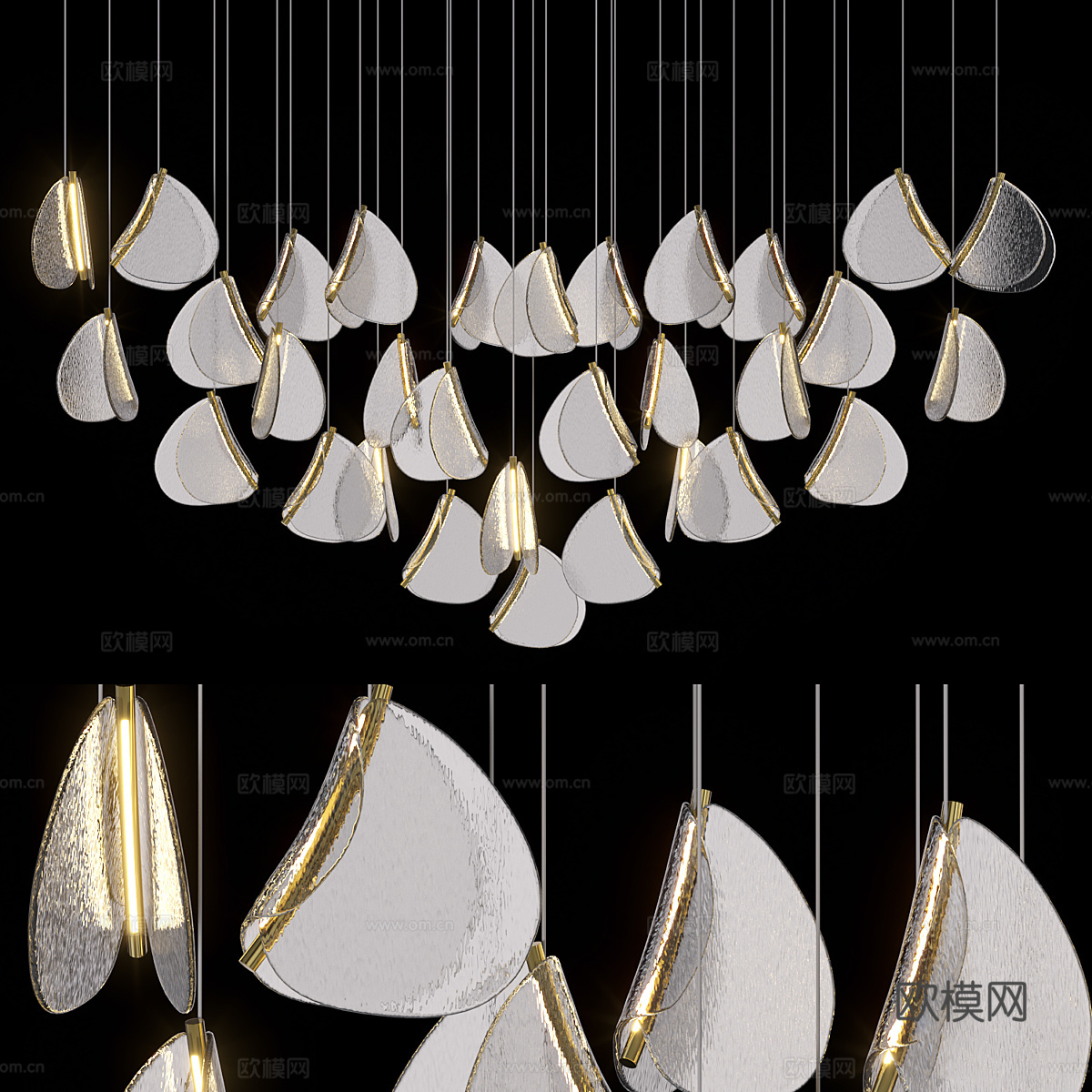 现代轻奢金属玻璃装饰吊灯3d模型