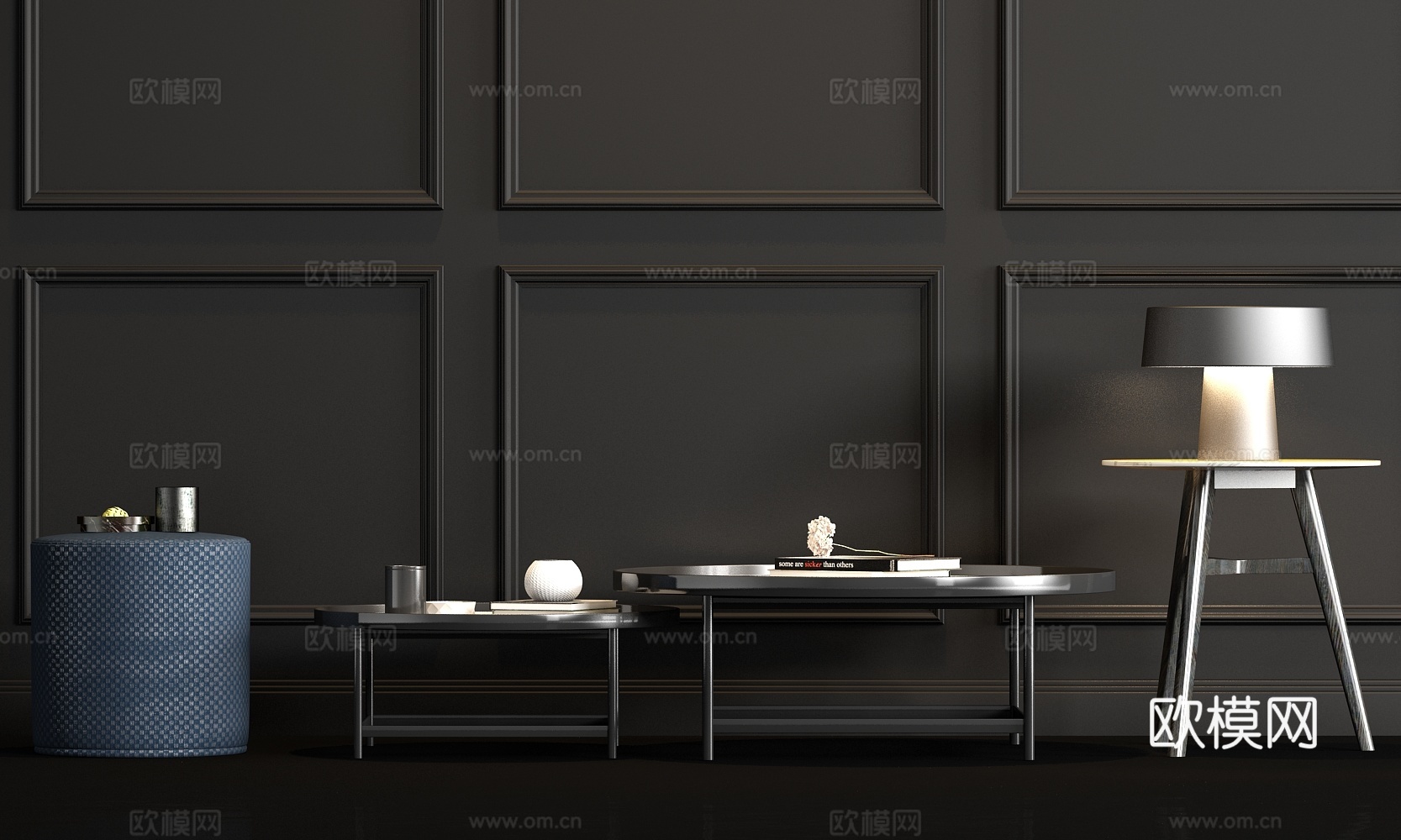 现代金属茶几角几台灯饰品组合3d模型