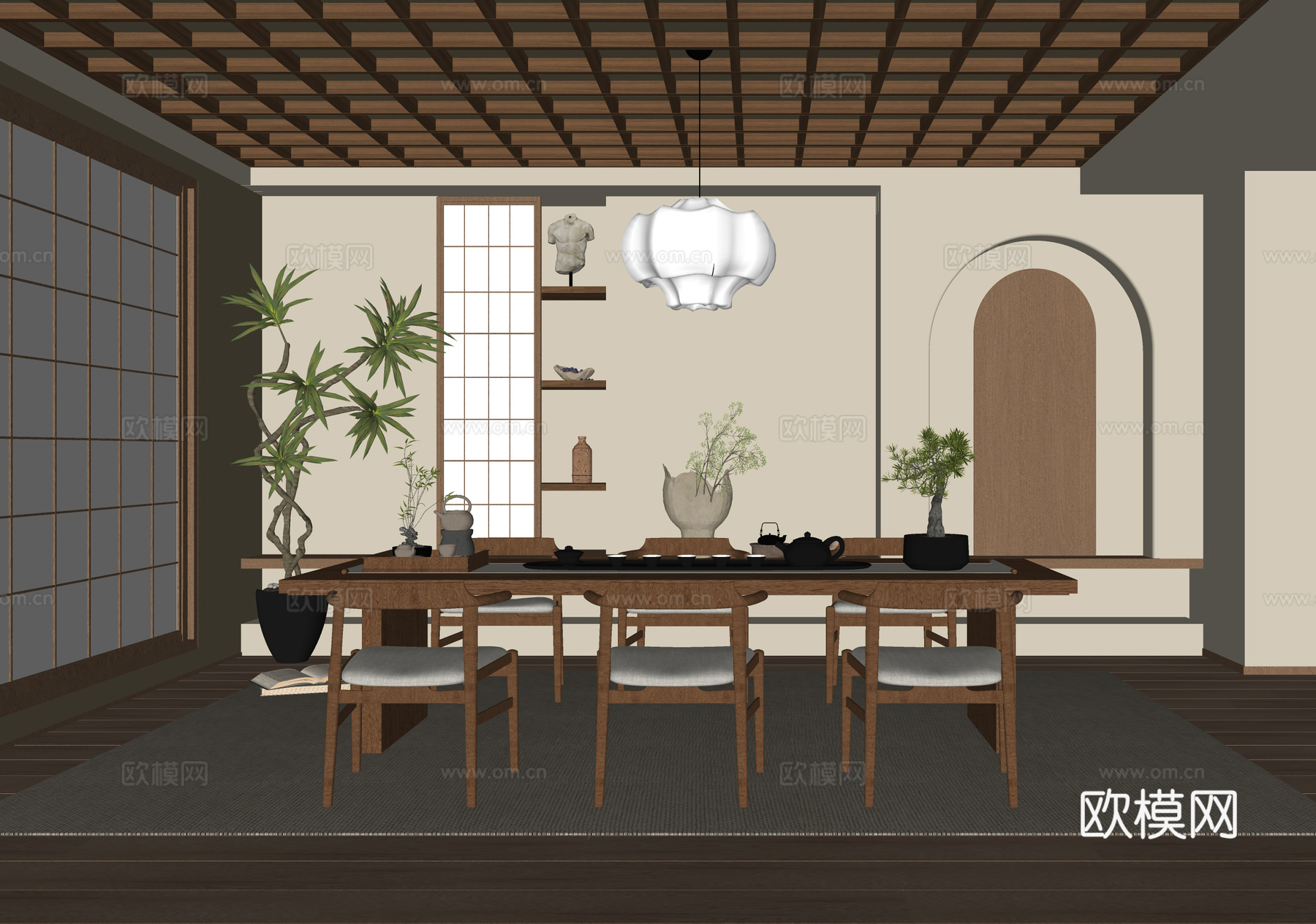 现代茶室 茶桌椅 茶椅 餐桌椅 餐厅su模型