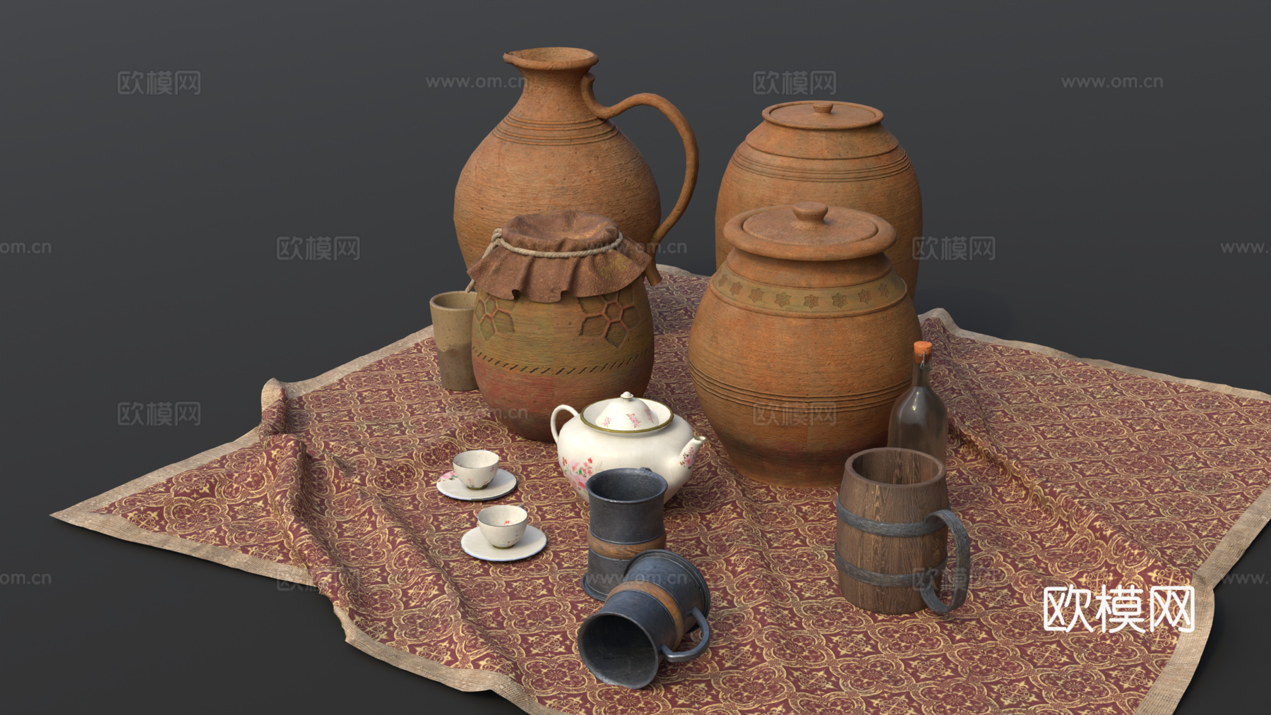 中世纪器皿 陶罐 咖啡壶咖啡杯 中世纪酒杯 坛子su模型