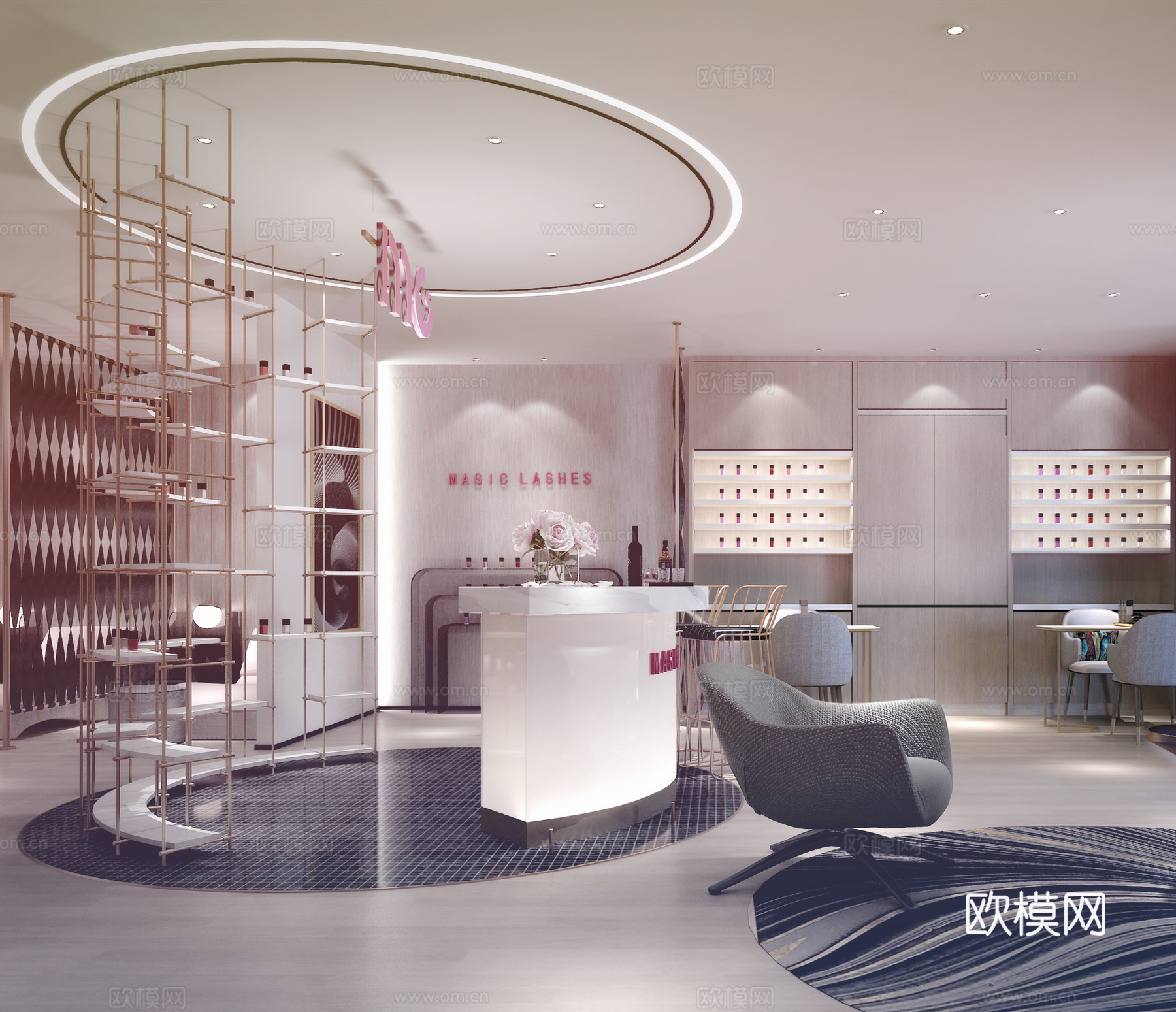 现代美甲店 前台 沙发 茶几3d模型