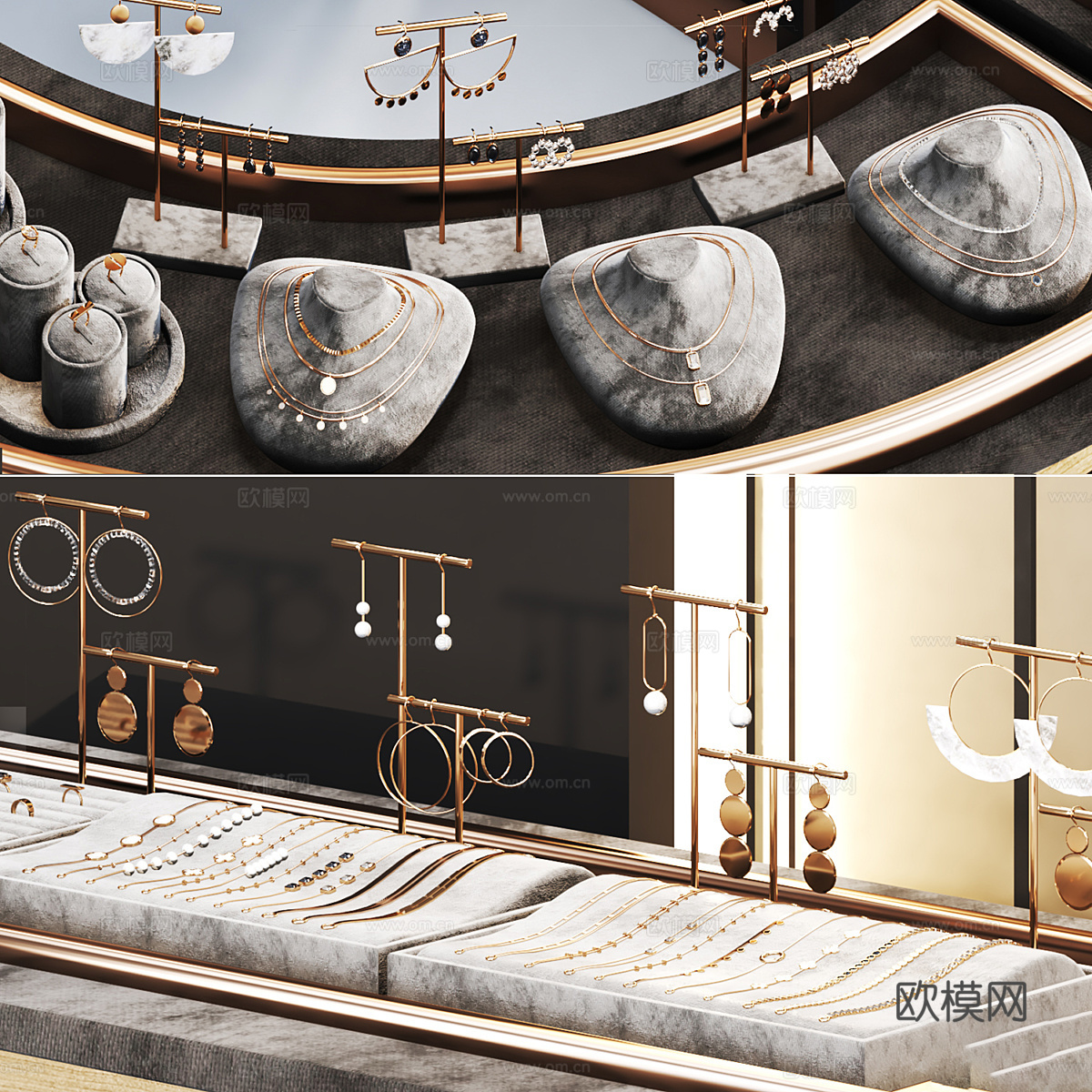 现代意式轻奢珠宝店展示柜3d模型下载（渲染图4）