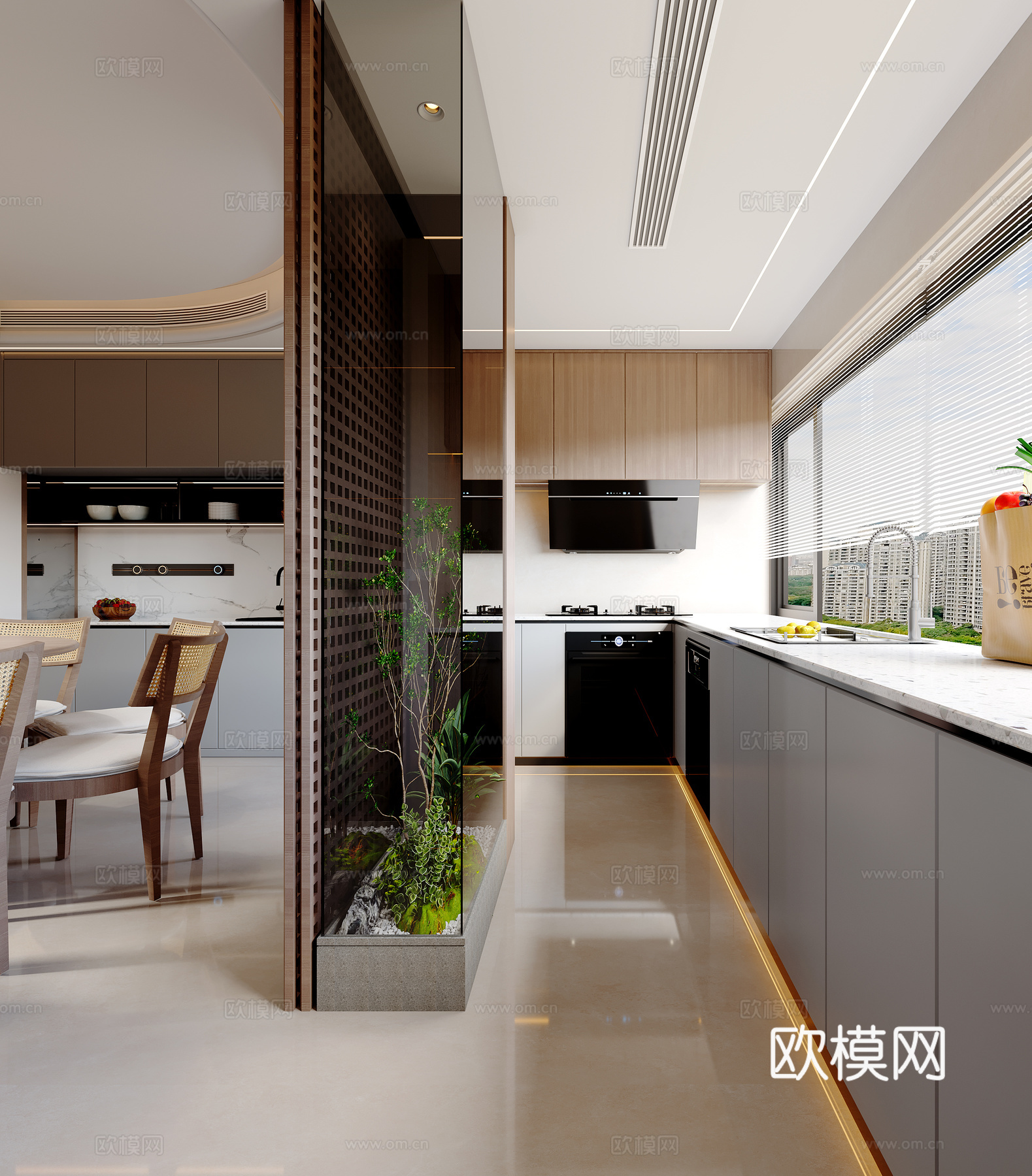 现代厨房 橱柜 厨房用品 厨房电器 冰箱 灶台3d模型