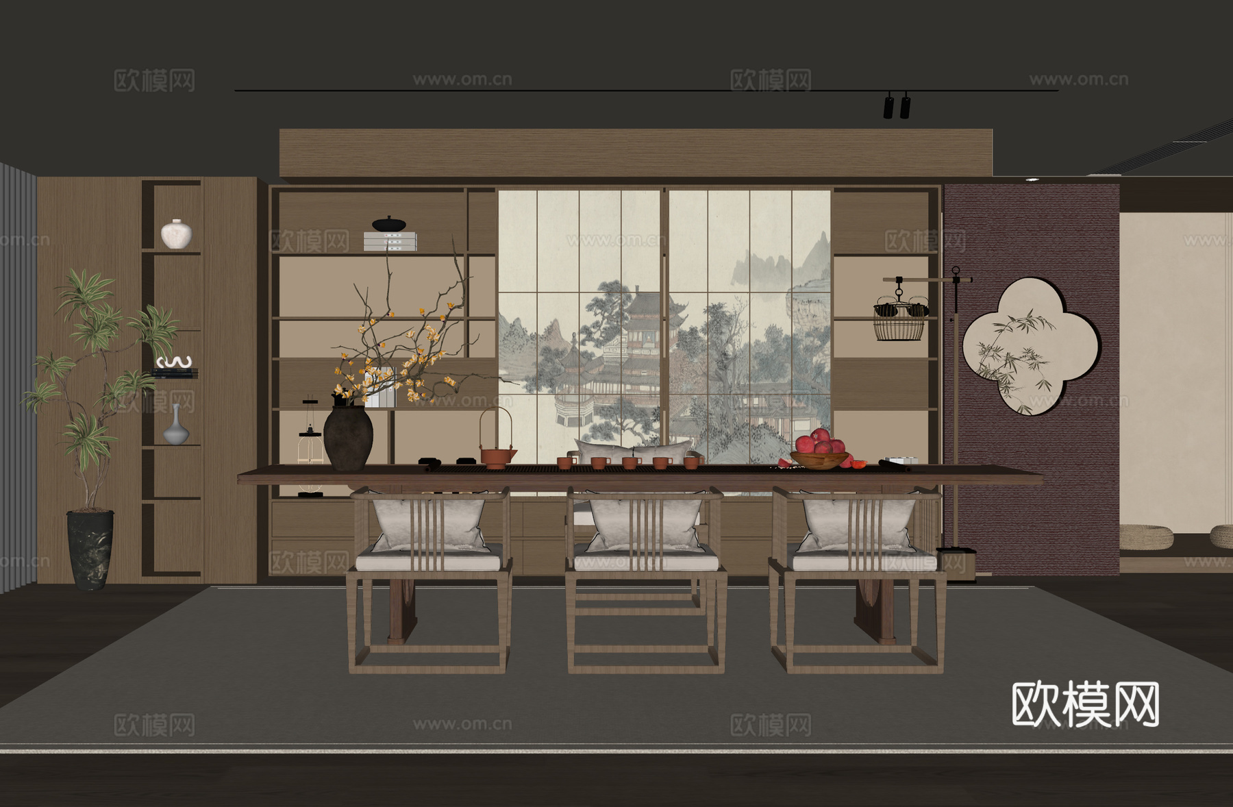 新中式茶室su模型