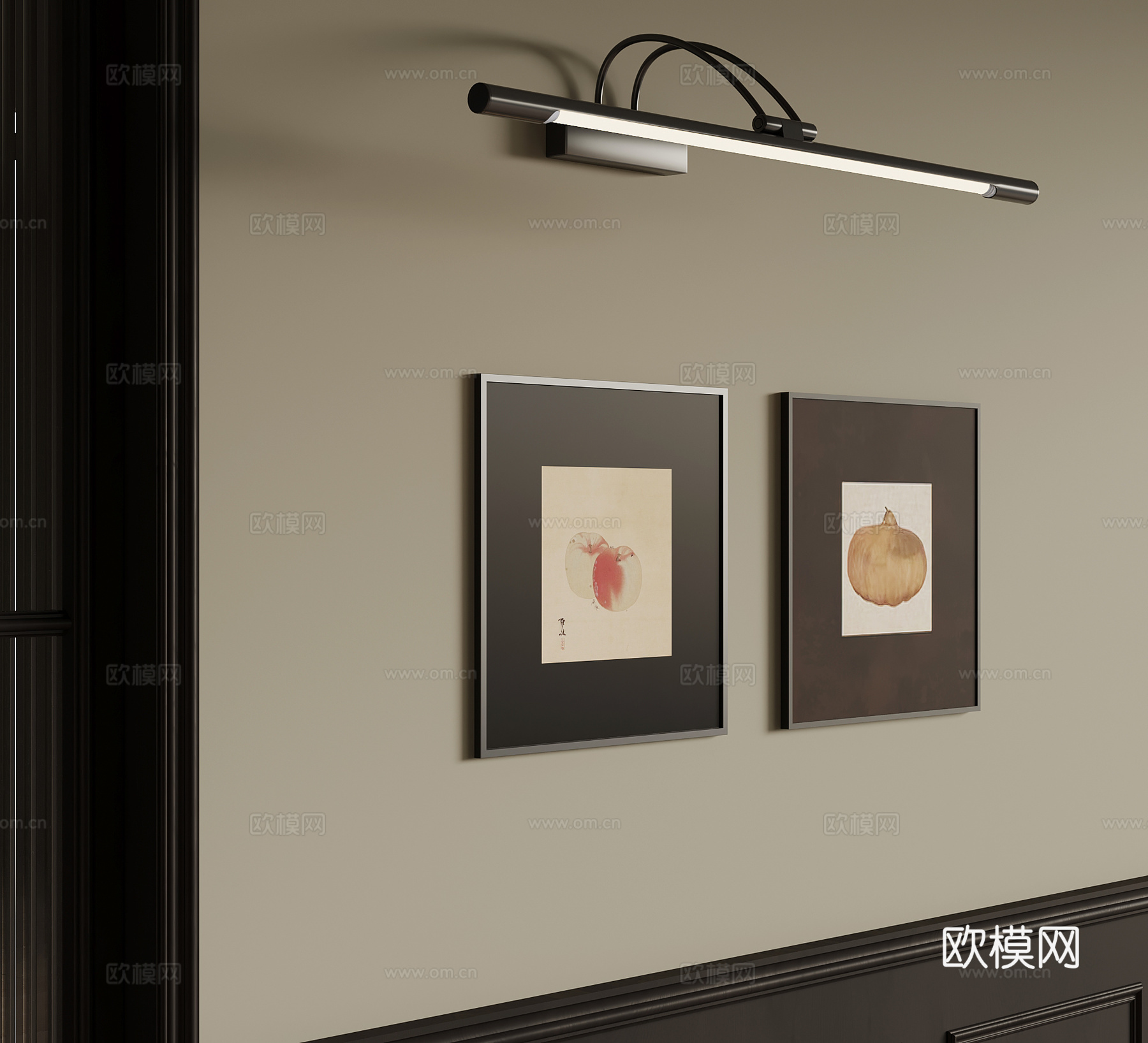 现代中古风挂画 装饰画su模型