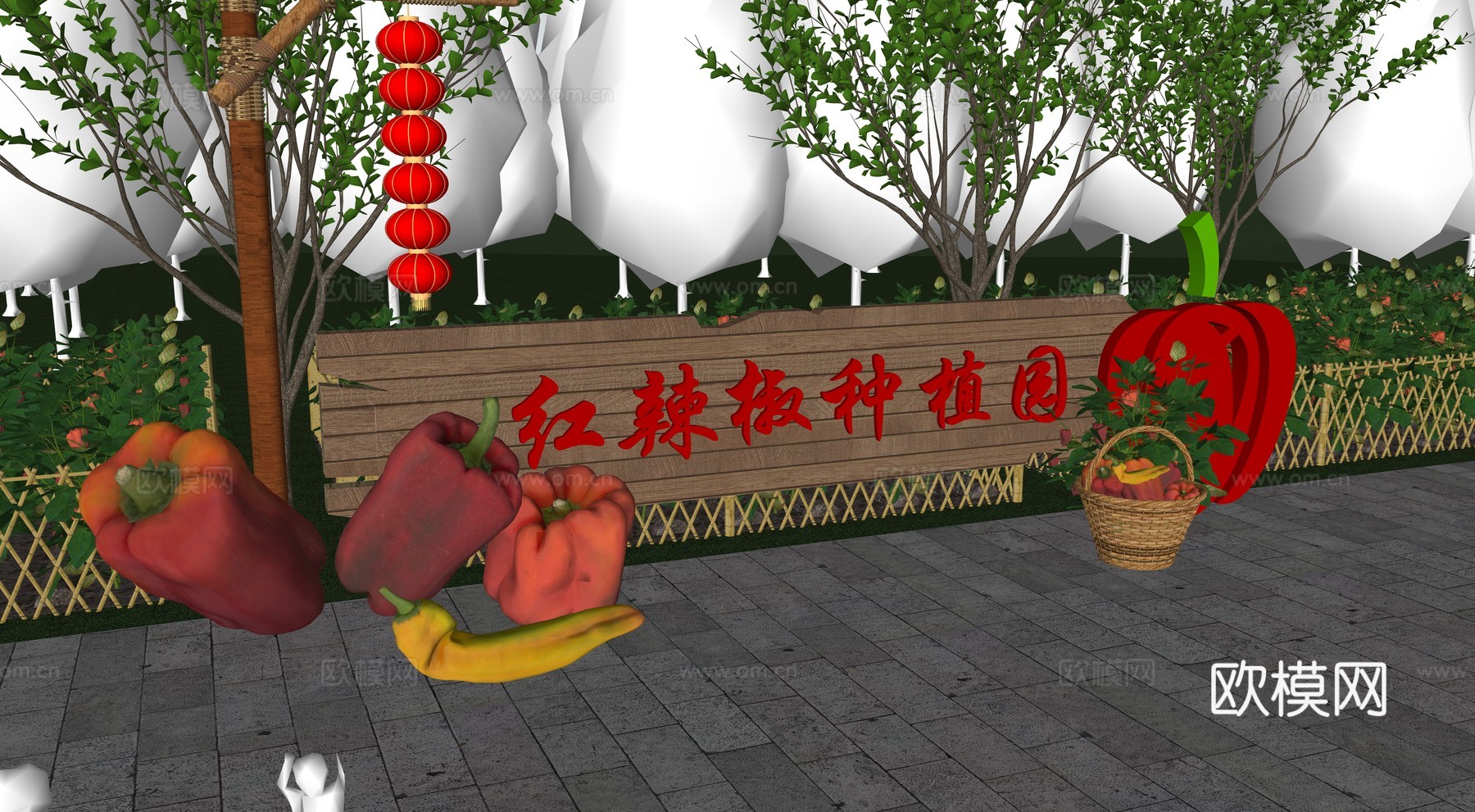 现代 指示牌 乡村庭院菜园 生态种植 菜园菜地 蔬菜辣椒园su模型